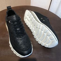 Casual Shoes 23 Ostrich Leather For Men With Fashionable Comfortable Sneakers Lace-up Black Wearable