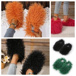 Sandal Fur Slipper Mule Women men Daily Wear Fur Shoe Slide White Black Oranges Metal Chains Casual Flat Shoe Trainer GAI Sneaker