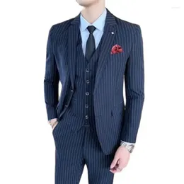 Men's Suits Suit Set Navy Stripe 3 Piece & Solid Color