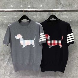 TB short-sleeved T-shirt four-bar dog embroidery sweater five-point slim casual T-shirt men and women summer new trend