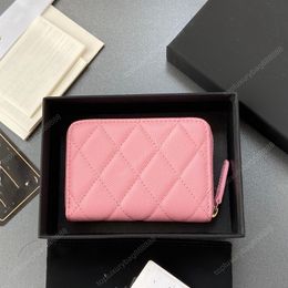 Top Wallets Holders Luxus-Geldbörse, Schlüsselanhänger-Geldbörse, Münzfach, Designer-Geldbörse für Damen, Reißverschluss-Kartenetui, 11 cm, Rindsleder, Kaviar, Wechselgeldbörse, rosa Geldbörse, Geschenkbox-Verpackung