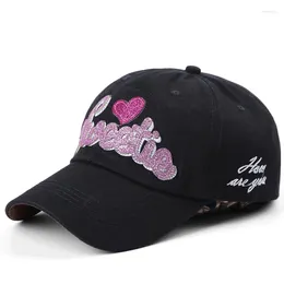 Ball Caps Woman Sweet Letter Baseball Cap Adjustable Casual Girls Embroidered Cotton Sun Hat Solid Color Sports Trucker