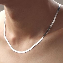 18-20 fashion good 925 sterling silver golden Jewellery women man 4mm wide herringbone slip chain Jewellery necklace NE39281C