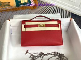 Hremms Kelyys One to one premium original leather handbag Mini generation Epsom Chinese Red beeswax thread hand Have Real Logo