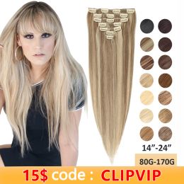 Extensions MRSHAIR Clip In Human Hair Extensions Natural Real Hair Extension Machine Remy ClipOn HairPiece Full Head 12"24" P18613 1B 60