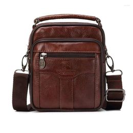 Bag 2024 Genuine Leather Men's Small Totes Handbag Shoulder Crossbody Messenger Men Business Purse Mobile Phone