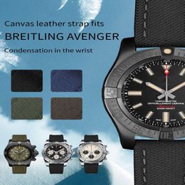 Nylon Calf Leather Skin Genuine Leather Watch Band Watch Strap for Breitling NAVITIMER Watch Man 22mm Black Brown Green Blue with 236v