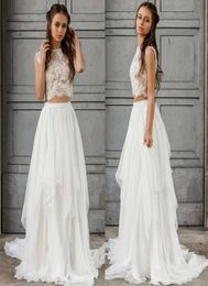 Custom Made Sexy Two Piece Boho Wedding Dress 2021 Crop Top Chiffon Summer Beach Garden Bride Dresses Floor Length Bohemian Countr3604853