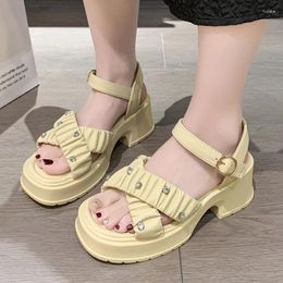 Dress Shoes 2024 Fashion Ladies Sandals Rhinestone High Heel Open Toe Buckle Summer Casual Beach Platform