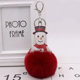 Keychains 2024 Wholesale Red Scarf Snowman Plush Keychain PU Leather Christmas Fur Ball Bag Pendant Gift 9184 5867 8004 6478