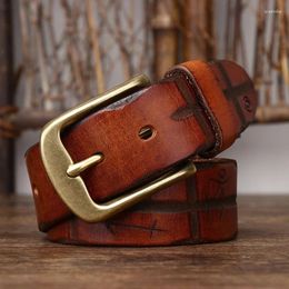 Belts 3.8CM Pure Cowhide High Quality Genuine Leather For Men Strap Male Brass Buckle Jeans Cowboy Luxury Designer Waistband