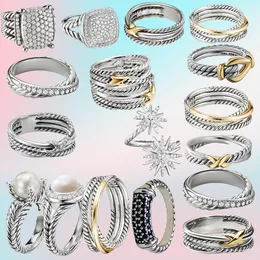 DY brand 925 sterling silver fashion designer ring, two tone cross pearl, women's retro David jewelry, luxurious diamond wedding gift