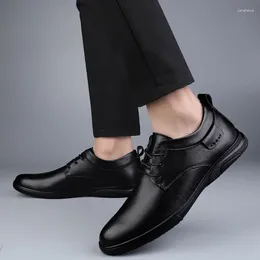 Casual Shoes For Men 2024 Fashion Lace Up Men's Leather Spring And Autumn Solid Low-heeled Daily Work Business