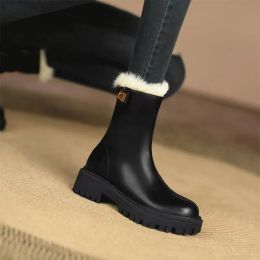 Boots Boots Woman Winter Chelsea Boots Chunky Platform Warm Korean Women's Shoes Autumn Round Toe Plush Short Boots Botas De Mujer