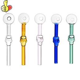 Factory Wholesale smoking tube nail pipes Colourful mix High Quality Borosilicate 12cm thick heady Skull Shape glass oil burner pipe Straight