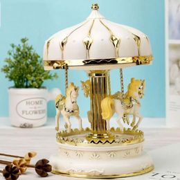 Decorative Figurines Handmade Carousel Music Box Desktop Ornaments Colorful Cute Children Toy Girly Heart Birthday Gift