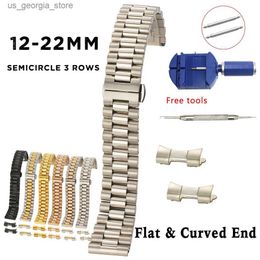 Watch Bands Semicircle Link Solid Stainless Steel band 10 12 13 14 16 17 18 19 20 21 22mm Replacement Band Strap 2in1 End Belt Y240321