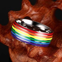 Cluster Rings Six Colour Rainbow Ring Titanium Steel Multicolor Oil Dripping Gay Personality Men's Index Finger Fashion Jewellery Gift