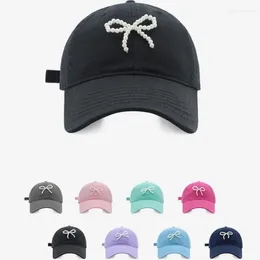 Ball Caps Korean Version Of Pearl Bow Baseball Cap Women's Spring And Summer Niche Sweet Fashion Sunshade Adjustable Sports Hat