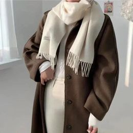 Scarves 200 70cm Women Solid White Colour Winter Scarf Fashion Versatile Large Shawl Cashmere Warm Thick Soft Long Tassel