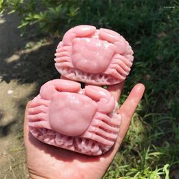 Decorative Figurines 8.5CM Natural Pink Opal Crab Carving Crafts Energy Stone Cartoon Miniature Animal Figurine Fashion Home Decoration Gift