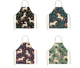 Female Sleeveless Cartoon Apron Cotton And Hemp Pinafore Floral Prints Cooking Aprons For Home Kitchen Popular Creative1544371
