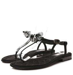 Elegante Grosgrain Samt Kristall Schleife Sandalen Schuhe Weiß Schwarz Frauen Tanga Flip Flops Party Hochzeit Dame Komfort Zu Fuß EU35-40