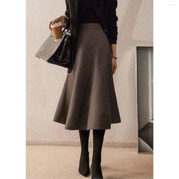 Skirts Elegant Houndstooth Woollen Skirt For Women Autumn Winter Korean Fashion Midi Package Wool Faldas Mujer