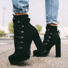 Boots 2024 Women Platform Rivet Ankle Female Retro High Heels Autumn Fashion Sexy Lace-Up Pumps Ladies Shoes Zapatillas Mujer