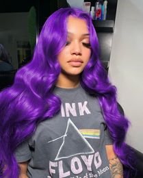Violet Purple Colour 13x4 HD Transparent Lace Front Human Hair Wigs Body Wave 613 Coloured Wig Lace Frontal Wig for Black Woman