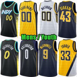 Custom Mens Youth Tyrese Haliburton Basketball Jersey Pascal Siakam Bennedict Mathurin Indianas Pacer Obi Toppin Myles Turner Aaron Nesmith T.J. McConnell