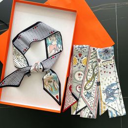 2023 French Versatile Tarot Goddess Sun Ladies 100% Twill Silk Scarf Decoration Long Strip Tie Binding Bag Ribbon