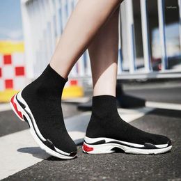 Casual Shoes MWY Black Sneakers For Women Platform Vulcanised Female Socks Sports Trainers Men Slip-on Stretch Upper Size 35-47