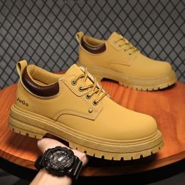 Boots Microfiber Lace Up Mens Work Shoes Soft Collar Foam Mens Shoes Yellow Rubber Sole Slip Resistant Outdoor Shoes For Man