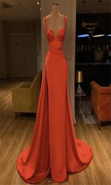 Coral New Fashion Mermaid Prom Dresses Sweetheart High Side Split Ruched Silk Satin Floor Length Evening Gowns vestidos de fiesta 3927665