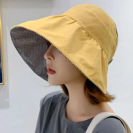 Wide Brim Hats Fashion Sun Hat Women Foldable Empty Top Cap Big Sunscreen UV Protection Cotton Double Sided For Adult
