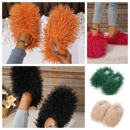 Sandal Furs Slippers Mules Womens mens Daily Wears Fur Shoes Slides Whites Black Orange Metal Chains Casual Flats Shoes Trainer GAI Sneakers