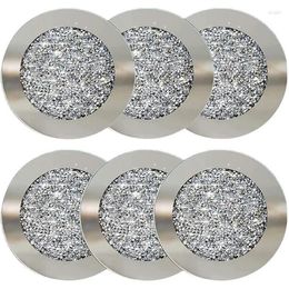 Table Mats 6 Pcs Glass Crystal Mirrored Coasters For Drinks Crushed Diamond Cup Mat Round Coffee Tea Wine Home Decor