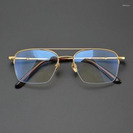 Sunglasses Frames Japanese Designer Glasses Half Frame Men Wide Face Retro Pure Titanium Double Beam Pilot Man Tide Myopia Handmade Eyewear