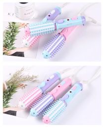 Irons Mini Hair straightener for Travel Dual Voltage Ceramic Tourmaline Ionic Hot Curler Brush with Bag for Professional Heated Brush