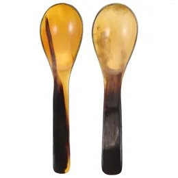 Spoons 2pcs Ox Horn Caviar Tasting Condiments Salt Teaspoon Decorative Tableware For Cooking Seasoning Coffee Tea