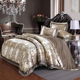 Jacquard Bedding Sets Queen King Size 4pcs Lace Satin Duvet Cover Set Wedding Bedclothes Bedsheet Linen Cotton Bedspread Set 240313