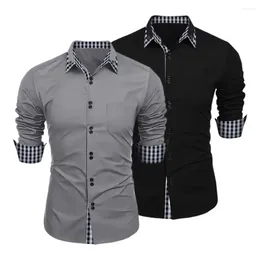 Men's Casual Shirts Lapel Collar Button Down Shirt Stylish Colorblock Plaid Print Cardigan Coat With Slim Fit Long Sleeve For Streetwear
