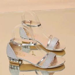 Dress Shoes 2024 High Quality Fashion Women's Sandals Casual Comfortable Solid Color Shimmering Powder Open Toe Ankle Strap Female