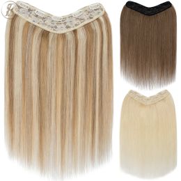 Extensions TESS Vshaped Hairpiece 75g 22inch Clip In Human Hair Extensions Hair Clip 3/4 Full Head Straight Blonde Natural Hair Extensions
