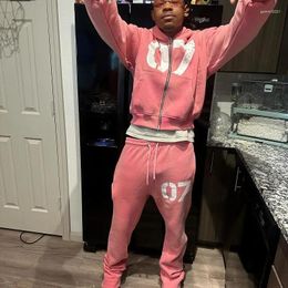 Women's Hoodies Pink Grunge Oversized Sweatshirt Zip Up Hoodie Men Goth Y2k Tops Streetwear Clothes