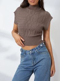 Women's Vests Qianderer Women Mock Neck Knit Sweater Vest Sleeveless Cropped Casual Summer Ribbed Pullover Tank Tops