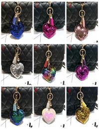 72 styles Glitter Flower Keychains Bling Sequins Plum Blossom KeyRings Charm Car Handbags Purse Accessories For Girls Women1224134