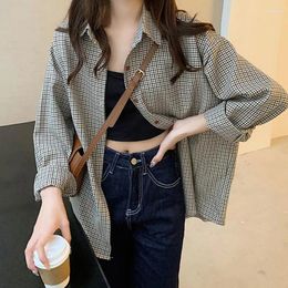 Women's Blouses Lucyever Vintage Plaid Shirts For Women Spring Autumn Long Sleeve Loose Casual Blouse Woman Korean All-Match Buttons Up