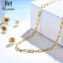 Pendants Kuololit Solid 925 Sterling Silver Paperclip Necklaces Chain for Men Women Thick Chain Toggle Clasp Gold Necklaces Luxury Fine